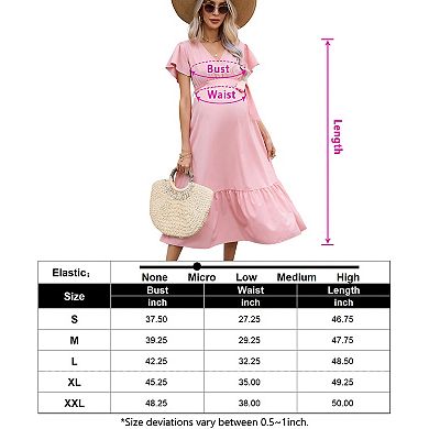 Women Maternity Short Sleeve Wrap V Neck Maxi Nursing Dress Summer Dress Flowy Long Dress Belt