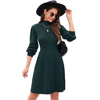 Women's Elegant Turtleneck Sweater Dress Long Sleeve Knit Tunic Mini Dress A Line Pullover Dress