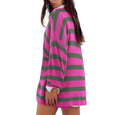Striped Casual Long Sleeve Loose Fit Women's Set