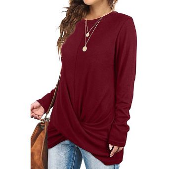 Women's Knotted Long Sleeve Top Soft Classic Fall Blouse Effortless Holiday Style