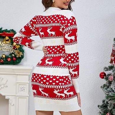 Women's Reindeer Christmas Dress Slim Fit Crewneck Long Sleeve Soft Knit
