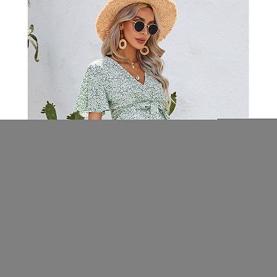 Women Maternity Pleated Short Sleeve Summer Midi Dress Wrap V Neck Casual Swing Mini Dress Belt