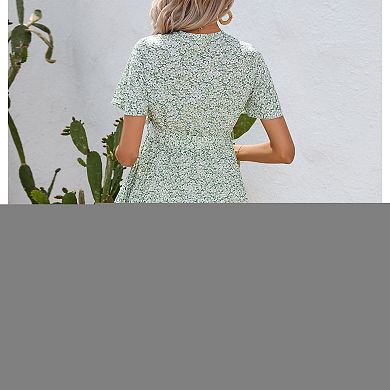 Women Maternity Pleated Short Sleeve Summer Midi Dress Wrap V Neck Casual Swing Mini Dress Belt