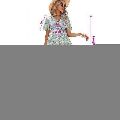 Women Maternity Pleated Short Sleeve Summer Midi Dress Wrap V Neck Casual  Swing Mini Dress Belt