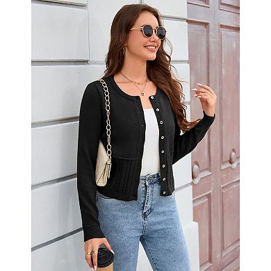 Womens Cable Knit Cardigan Sweaters Button Up Crew Neck Long Sleeve Slim Fall Sweater Coats