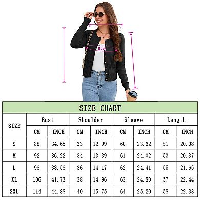 Womens Cable Knit Cardigan Sweaters Button Up Crew Neck Long Sleeve Slim Fall Sweater Coats