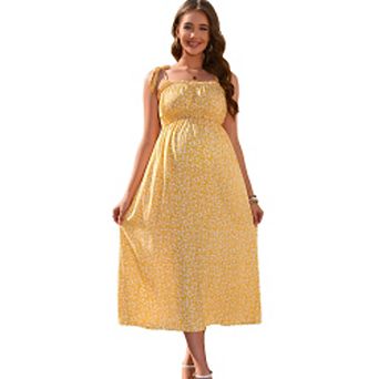 Women Maternity Summer Boho Smocked Cami Dress Spaghetti Strap Casual Sleeveless Nursing Maxi Dress