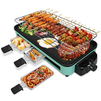 2000W 2-in-1 Electric Indoor Grill Removable Plate, 5 Temp Settings, 3 Small Trays, Dishwasher Saf