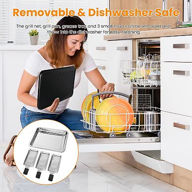 2000W 2-in-1 Electric Indoor Grill Removable Plate, 5 Temp Settings, 3 Small Trays, Dishwasher Saf