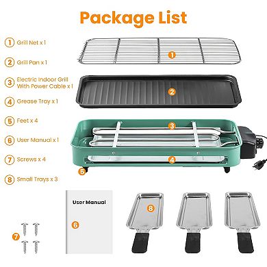 2000W 2-in-1 Electric Indoor Grill Removable Plate, 5 Temp Settings, 3 Small Trays, Dishwasher Saf