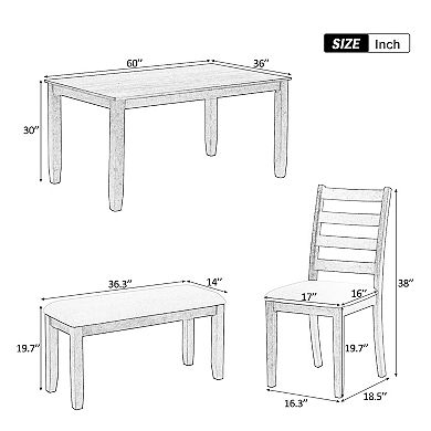 Whisen Rustic Style 6-Piece Dining Room Table Set with 4 Upholstered Chairs and 1 Bench