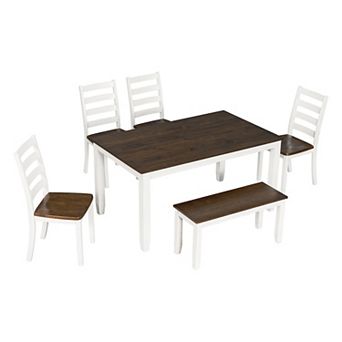 Whisen Rustic Style 6 pc Dining Room Table Set with 4 Upholstered Chairs and 1 Bench
