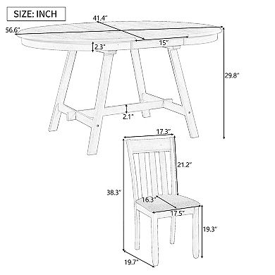 Whisen Wood Dining Table Set, Round Extendable Dining Table with 4 Dining Chairs