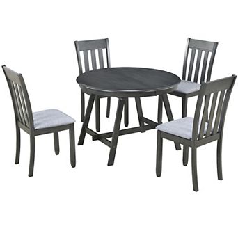 Whisen Wood Dining Table Set, Round Extendable Dining Table with 4 Dining Chairs