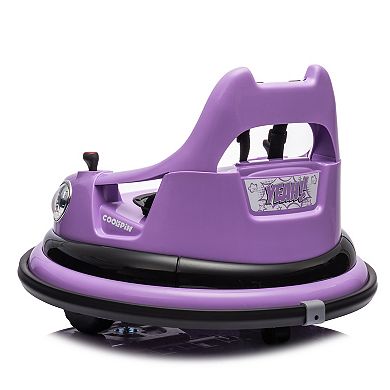 Whisen 12V Kids Ride On Electric Bumper Car with Safety Harness and 360-Degree Rotation