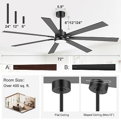 52-Inch Ceiling Fan with 5 Plywood Finish Blades, 6-Speed DC Motor, 6'' Downrod, Remote, Timer