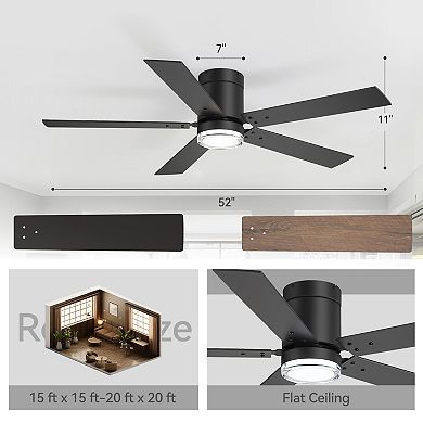 52-Inch Indoor Ceiling Fan with Light and Remote, 8 Reversible Blades, Timer, 6-Speed DC Motor