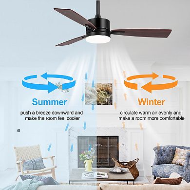 42-Inch Modern Ceiling Fan with LED Light, Reversible 3-Blade Dual Finish, Remote, 2 Downrods