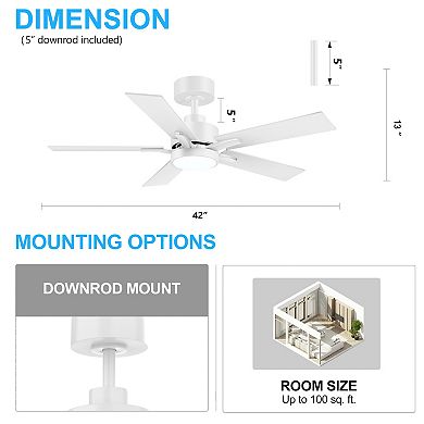 42-In Color-Changing Integrated LED Ceiling Fan with Light, 5 Blades, Remote Control, Quiet DC Motor