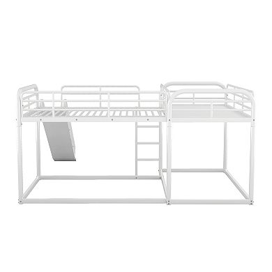 Whisen Morden Design Full over Full L-Shaped Bunk Bed with Twin Size Bunk Bed, Slide and Ladder