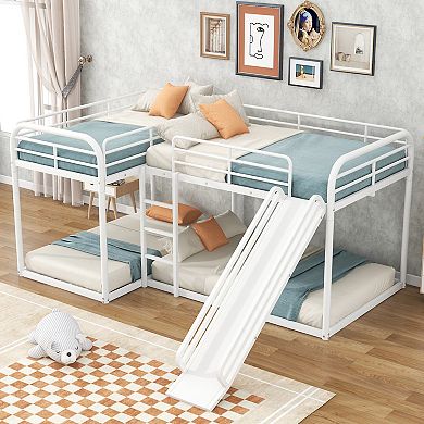 Whisen Morden Design Full over Full L-Shaped Bunk Bed with Twin Size Bunk Bed, Slide and Ladder