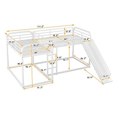 Whisen Morden Design Full over Full L-Shaped Bunk Bed with Twin Size Bunk Bed, Slide and Ladder
