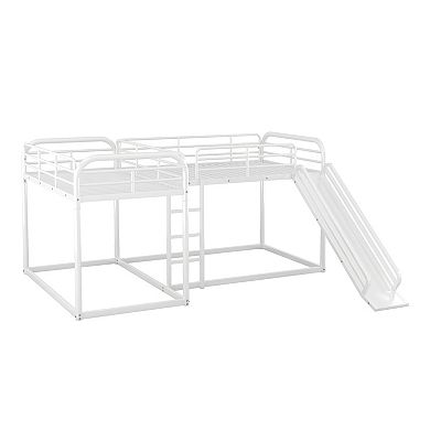 Whisen Morden Design Full over Full L-Shaped Bunk Bed with Twin Size Bunk Bed, Slide and Ladder