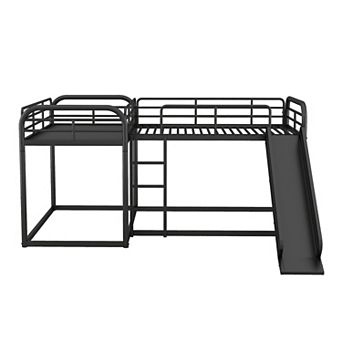 Whisen Morden Design Full over Full L-Shaped Bunk Bed with Twin Size Bunk Bed, Slide and Ladder