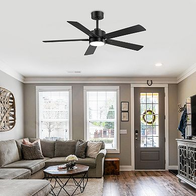 52-Inch Modern Indoor Ceiling Fan with LED Light, 5 Reversible Plywood Blades, DC Motor, Remote
