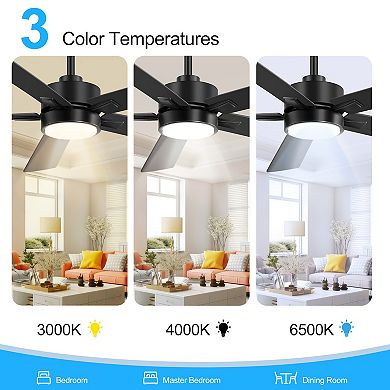 52-Inch Modern Indoor Ceiling Fan with LED Light, 5 Reversible Plywood Blades, DC Motor, Remote