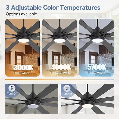 65-Inch Ceiling Fan with 8 Plywood Blades, DC Motor, 6-Speed, 3 Color Light, Timer & Memory