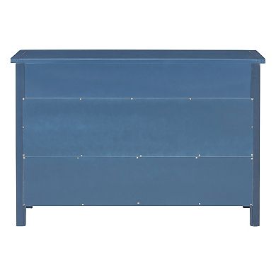 Whisen Vintage Console Table with 3 Storage Drawers and 3 Water Hyacinth Woven Baskets