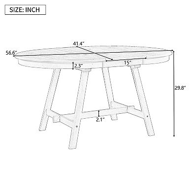 Whisen Retro Rubber Wood Dining Table Round Extendable Dining Table with Two Hidden Flip Leaves