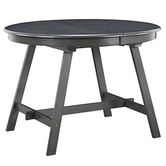 Whisen Retro Rubber Wood Dining Table Round Extendable Dining Table with Two Hidden Flip Leaves