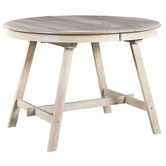 Whisen Retro Rubber Wood Dining Table Round Extendable Dining Table with Two Hidden Flip Leaves