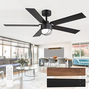 52-Inch Modern Industrial Ceiling Fan with LED Light & Remote, 5 Reversible Blades, DC Motor
