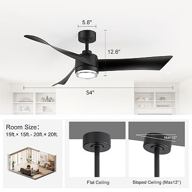 65-Inch Ceiling Fan with Light, 8 ABS Blades, 6-Speed DC Motor, Remote, Timer, 2 Downrods
