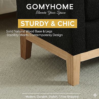 GOMYHOME 66" Upholstered Bed Bench, Modern Black Fabric Ottoman with Bolster Pillows & Wood Base