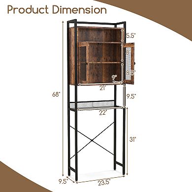 Rustic Brown 4-Tier Over-Toilet Storage Cabinet with Adjustable Shelf and Sliding Barn Door