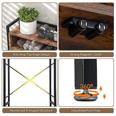 Rustic Brown 4-Tier Over-Toilet Storage Cabinet with Adjustable Shelf and Sliding Barn Door