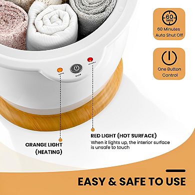 Bathroom Towel Warmer Bucket with Fragrance Holder & Auto Shut-Off - White