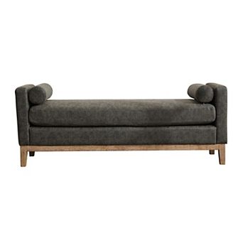 GOMYHOME Upholstered Faux Leather Bench with Bolster Pillows, Entryway/End of Bed Seating