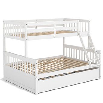 White Twin Over Full Convertible Bunk Bed with Twin Trundle