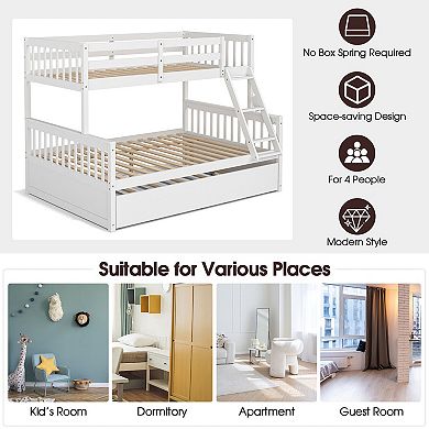 White Twin Over Full Convertible Bunk Bed with Twin Trundle