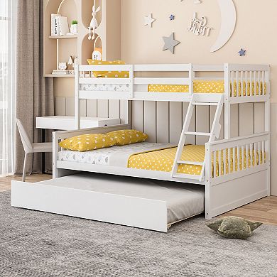 White Twin Over Full Convertible Bunk Bed with Twin Trundle
