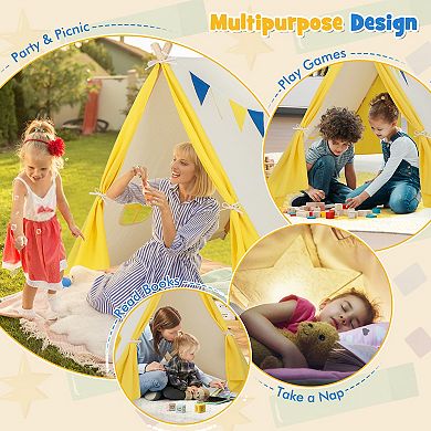 Kids Play Tent with Solid Wood Frame - Yellow