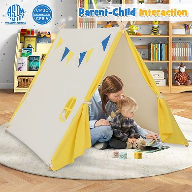 Kids Play Tent with Solid Wood Frame - Yellow
