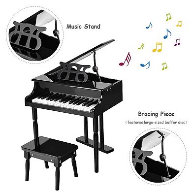 30-Key Mini Grand Piano Toy with Bench for Kids - Black