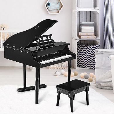30-Key Mini Grand Piano Toy with Bench for Kids - Black