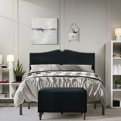 Linen Upholstered Bed With Bench